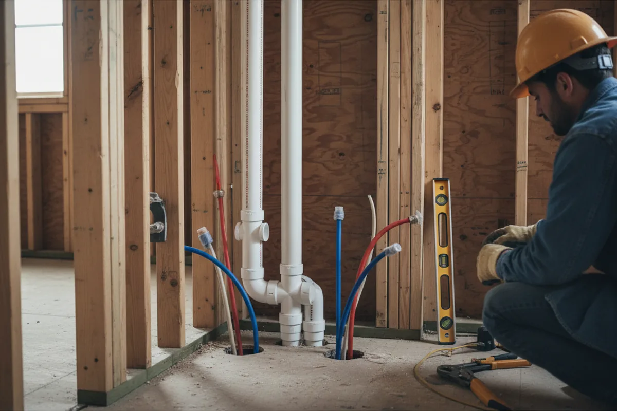 Drain and supply rough-in during Sump Pump Repair in Patrick Springs